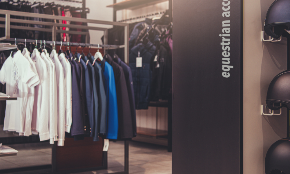 Equestrian clothing in store showing range