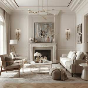 Luxurious white themed interior design living room