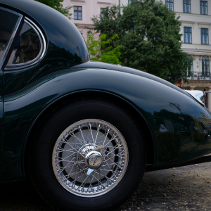 British heritage brand classic car wheel closeup