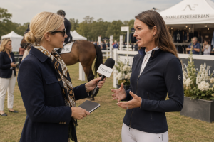 Equestrian PR working with journalists at an event